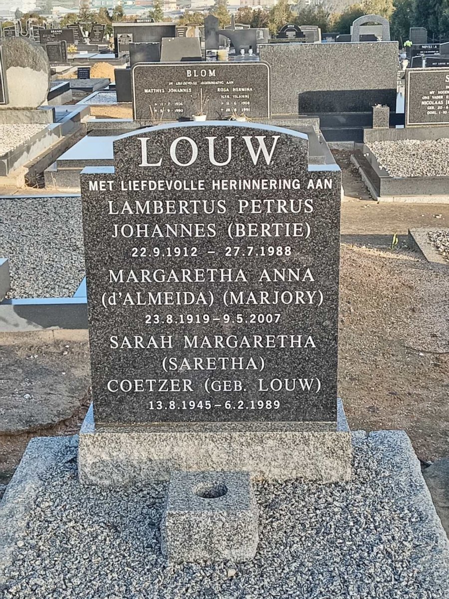 LOUW Lambertus Petrus Johannes 1912-1988 &amp; Margaretha Ann D'ALMEIDA 1919-2007 :: COETZER Sarah Margaretha nee LOUW 1945-1989