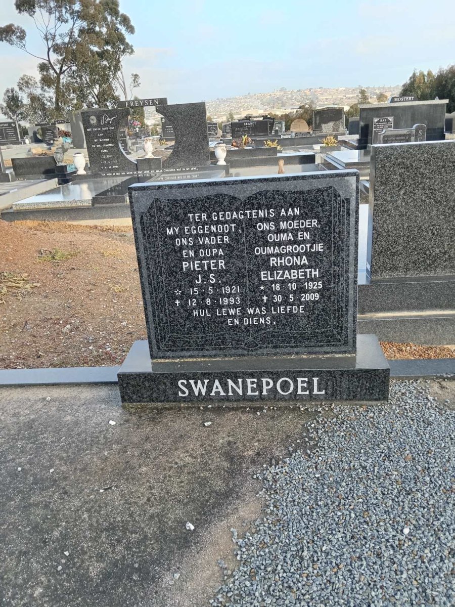 SWANEPOEL Pieter J.S. 1921-1993 &amp; Rhona Elizabeth 1925-2009