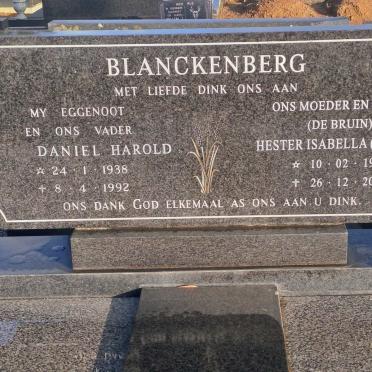 BLANCKENBERG Daniel Harold 1938-1992 &amp; Hester Isabella DE BRUIN 1938-2012