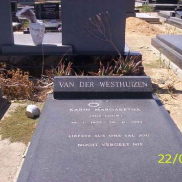 WESTHUIZEN Karin Margaretha, van der nee LOUW 19?2-1992