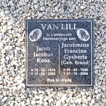 LILL Jacob Jacobus Koos, van 1918-2002 &amp; Jacobmina Francina Gysberta BRAND 1926-2004
