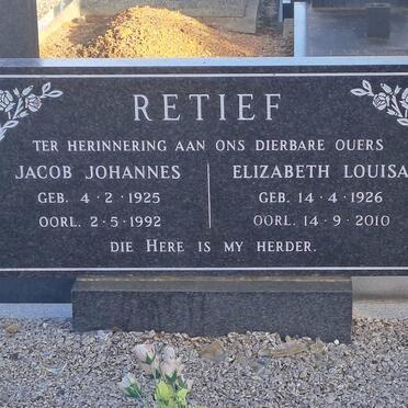 RETIEF Jacob Johannes 1925-1992 &amp; Elizabeth Louisa 1926-2010