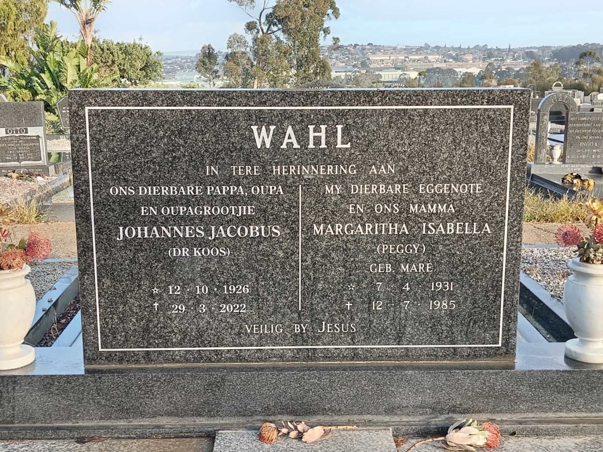 WAHL Johannes Jacobus 1926-2022 &amp; Margaritha Isabella MARE 1931-1985