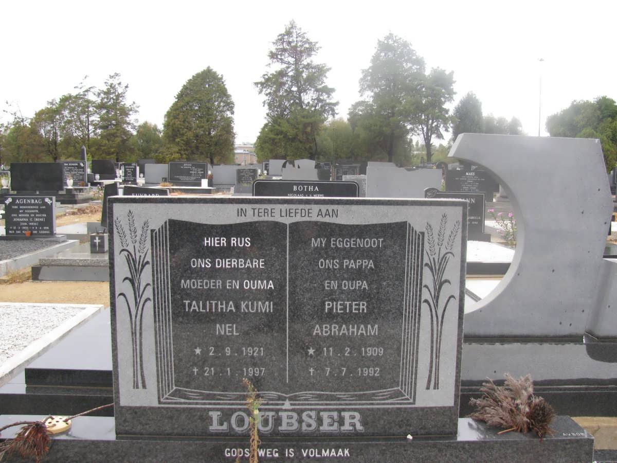 LOUBSER Pieter Abraham 1909- 1992 &amp; Talitha Kumi NEL 1921-1997