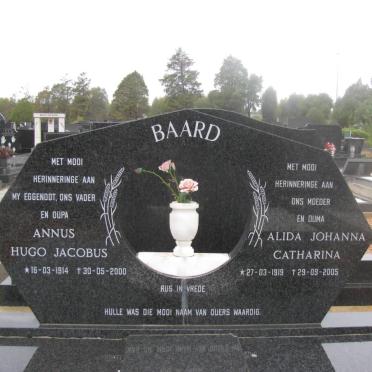 BAARD Annus Hugo Jacobus 1914-2000 &amp; Alida Johanna Catharina 1919-2005