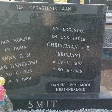 SMIT Christiaan J.P. 1892-1986 &amp; Anna C.M. HANEKOM 1905-1989