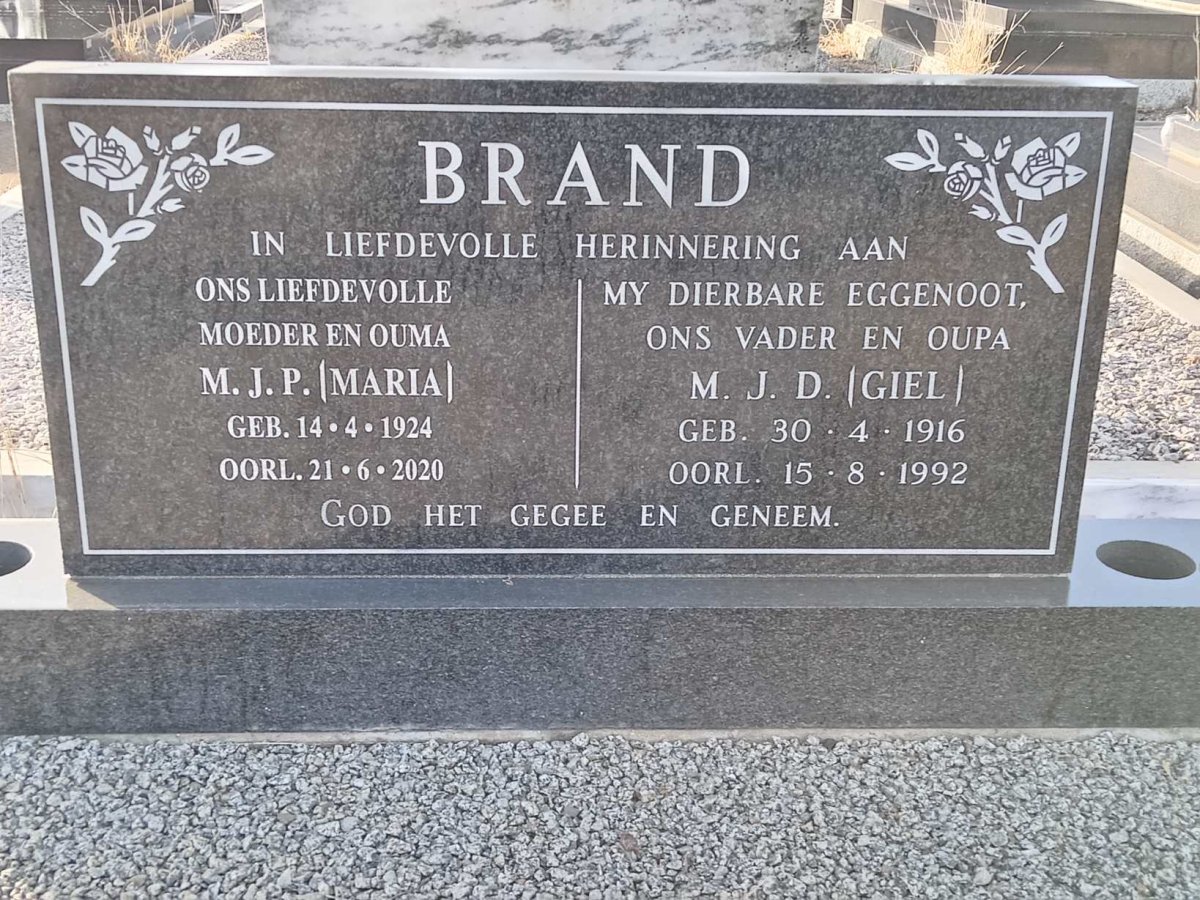 BRAND M.J.D. 1916-1992 &amp; M.J.P. 1924-2020