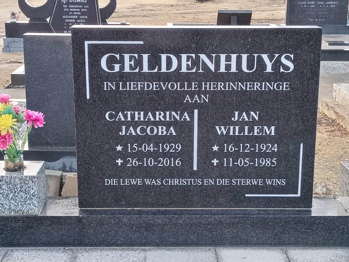 GELDENHUYS Jan Willem 1924-1985 &amp; Catharina Jacoba 1929-2016