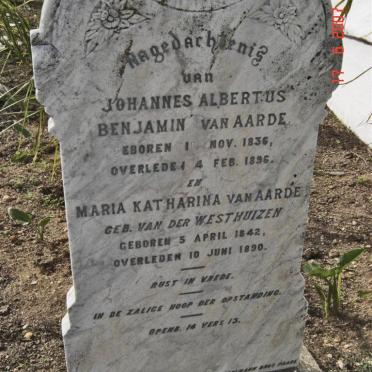 AARDE Johannes Benjamin, van 1836-1896 &amp; Maria Katharina VAN DER WESTHUIZEN 1842-1890