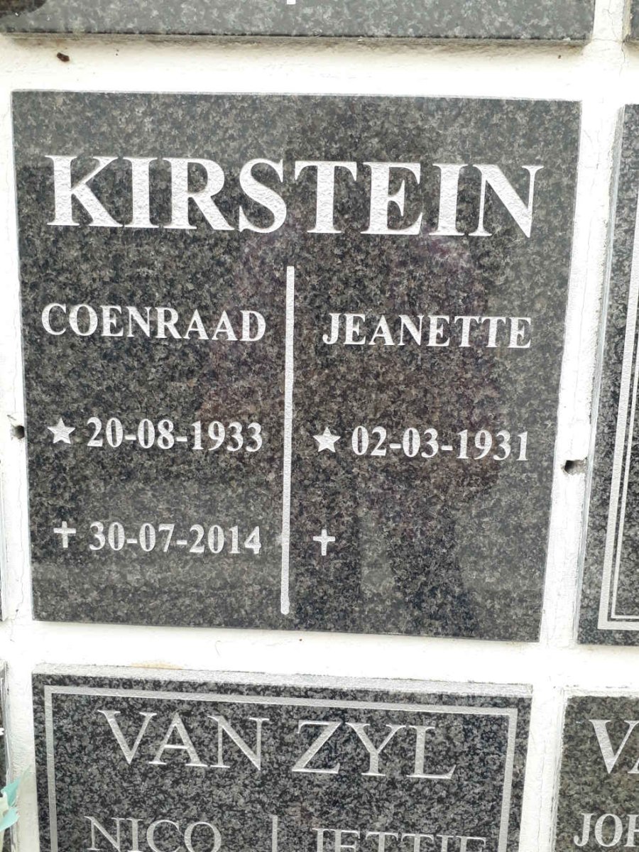 KIRSTEIN Coenraad 1933-2014 &amp; Jeanette 1931-