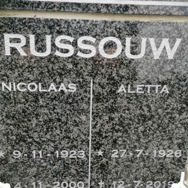 RUSSOUW Nicolaas 1923-2000 &amp; Aletta 1926-2009