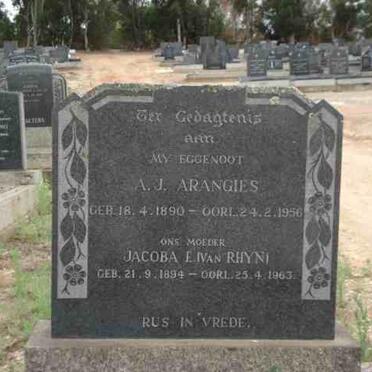 ARANGIES  A.J. 1890-1956 &amp; Jacoba E. VAN RHYN 1894-1963