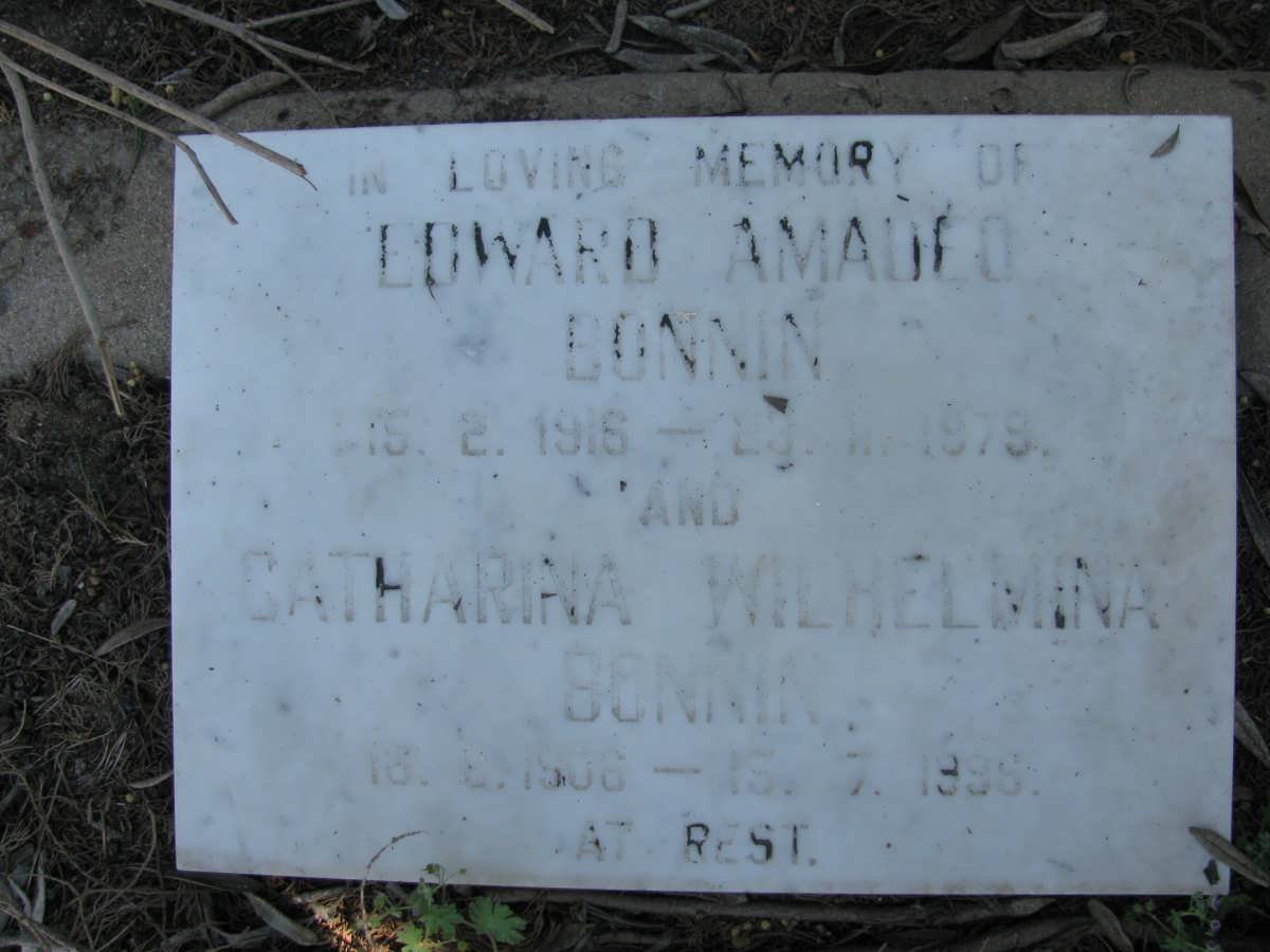 BONNIN Edward Amadeo 1916-1979 &amp; Catharina Wilhelmina 1906-1996