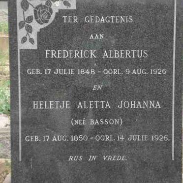 BASSON Frederick Albertus 1848-1926 &amp; Heletjie Aletta Johanna BASSON 1850-1926