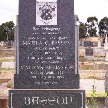 BASSON Matthys M. 1881-1957 &amp; Martha C. DE KOCK 1885-1948