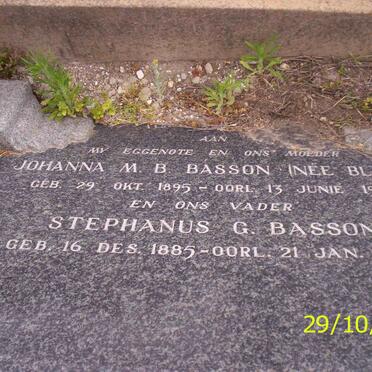 BASSON Stephanus G. 1885-1965 &amp; Johanna M.B. BLATT 1895-1957