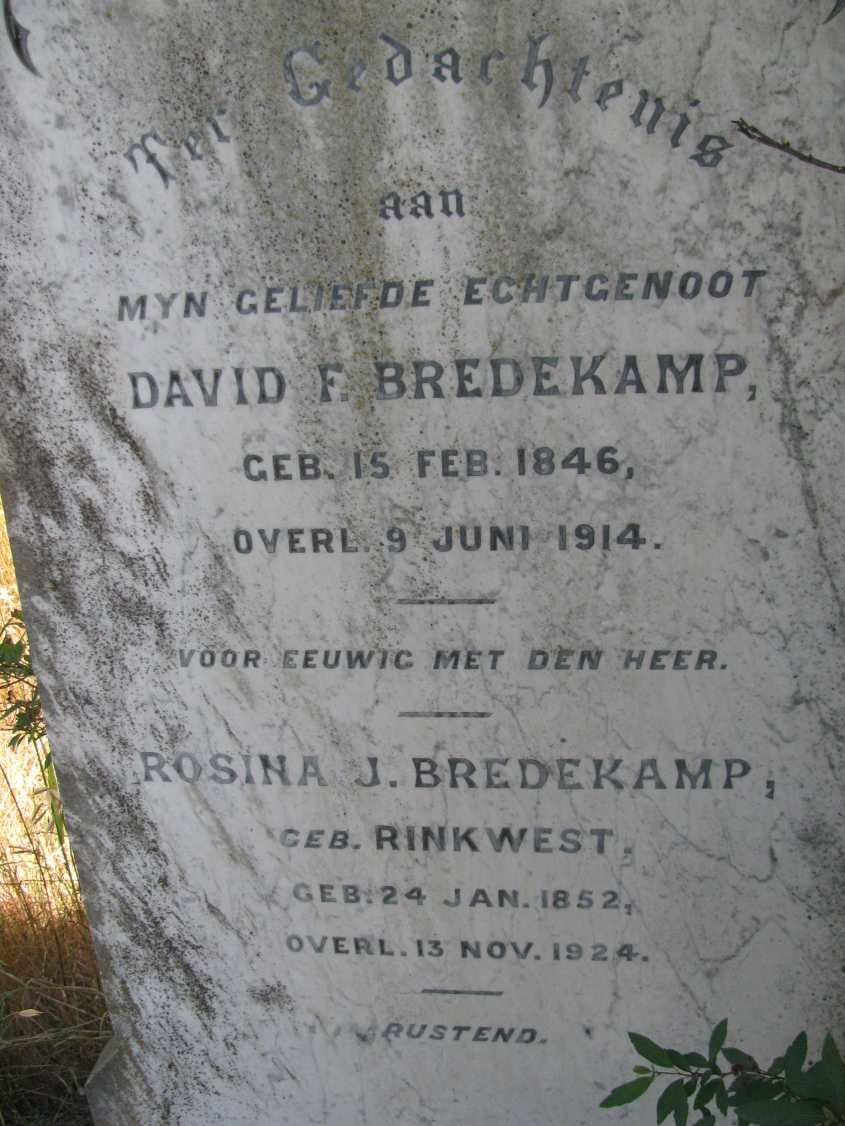 BREDEKAMP David F. 1846-1914 &amp; Rosina J. RINKWEST 1852-1924