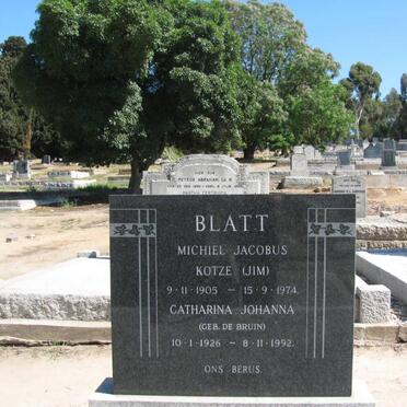 BLATT Michiel Jacobus Kotzé 1905-1974 &amp; Catharina Johanna DE BRUIN 1926-1992