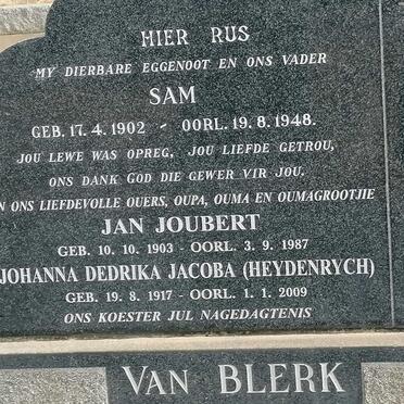 BLERK Sam, van 1902-1948 :: BLERK Jan Joubert, van 1903-1987 &amp; Johanna Dedrika Jacoba HEYDENRYCH 1917-2009