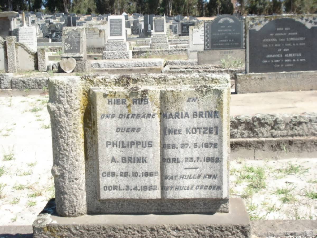 BRINK Philippus A. 1869-1952 &amp; Maria KOTZE 1872-1952