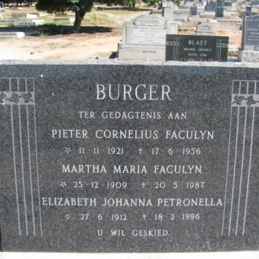 BURGER Pieter Cornelius Faculyn 1921-1956 :: BURGER Martha Maria Faculyn 1909-1987