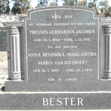 BESTER Theunis Gerhardus Jacobus 1874-1951 &amp; Anna Hendrika Margaritha Maria KITSHOFF 1880-1971