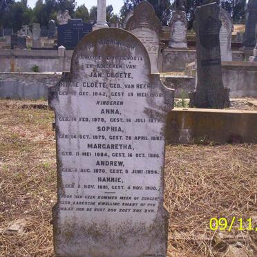 CLOETE Annie nee VAN REENEN 1842-1900