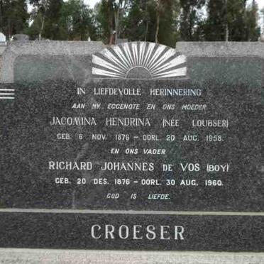CROESER Richard Johannes de Vos 1876-1960 &amp; Jacomina Hendrina LOUBSER 1876-1958
