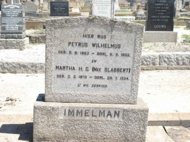 IMMELMAN Petrus Wilhelmus 1863-1933 &amp; Martha H.C. SLABBERT 1875-1954