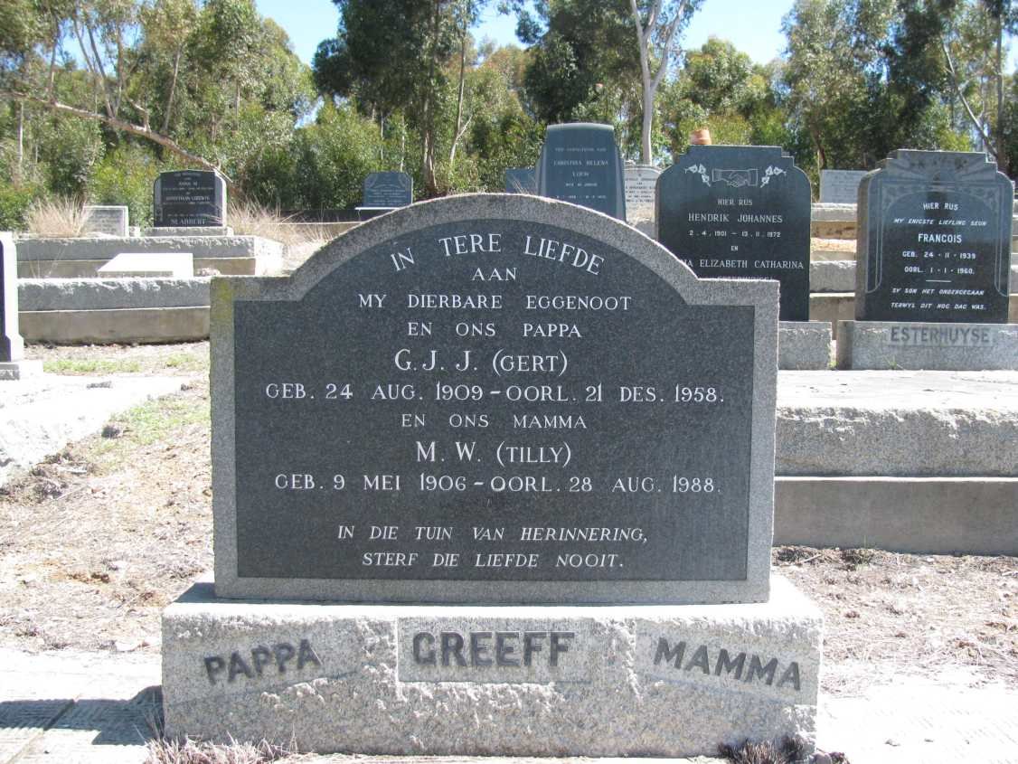 GREEFF G.J.J. 1909-1958 &amp; M.W. 1906-1988