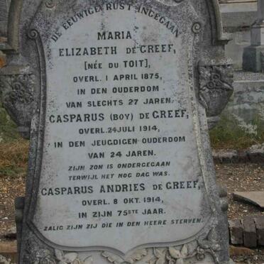 GREEF Casparus Andries, de -1914 &amp; Jeanette Charlotte EDWARDS 1850-1940 :: DE GREEF Maria Elizabeth nee DU TOIT -1875
