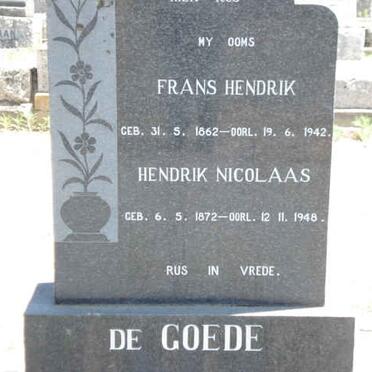 GOEDE Hendrik  Nicolaas, de 1862-1942 :: DE GOEDE Frans Hendrik 1872-1948