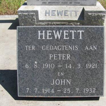 HEWETT Peter 1910-1921 :: HEWETT John 1914-1932