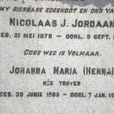 JORDAAN Nicolaas J.1878-1939 &amp; Johanna Maria TRUTER 1886-1975