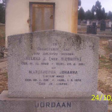 JORDAAN Helena J. neé SIEBRITS 1868-1960 :: JORDAAN Margaretha Johanna 1901-1975