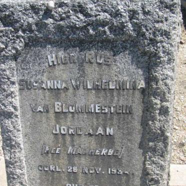 JORDAAN Susanna Wilhelmina, VAN BLOMMESTEIN nee MALHERBE -1934