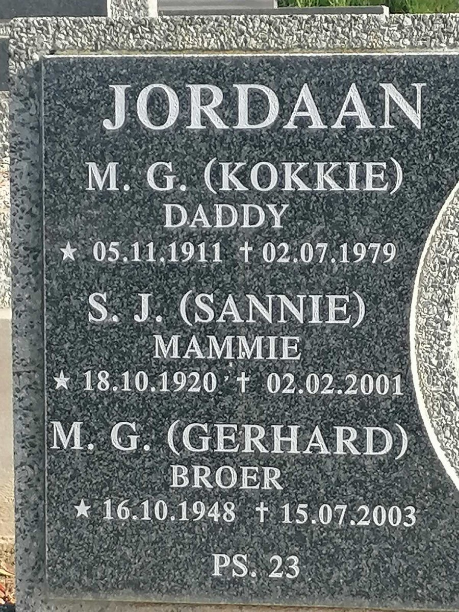 JORDAAN M.G. 1911-1979 &amp; S.J. 1920-2001 :: JORDAAN M.G. 1948-2003