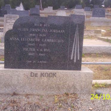 KOCK Pieter v.d.Byl, de 1887-1960 :: JORDAAN Alida Francina 1881-1958 :: LAMBRECHTS Anna Elizabeth 1885-1925