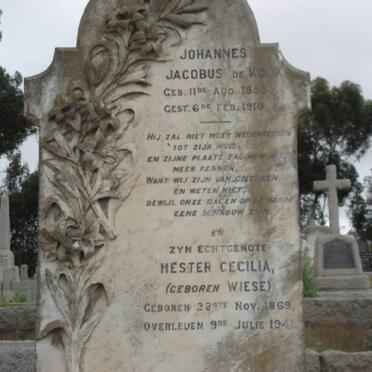 KOCK Johannes Jacobus, de 1855-1910 &amp; Hester Cecillia WIESE 1869-1941