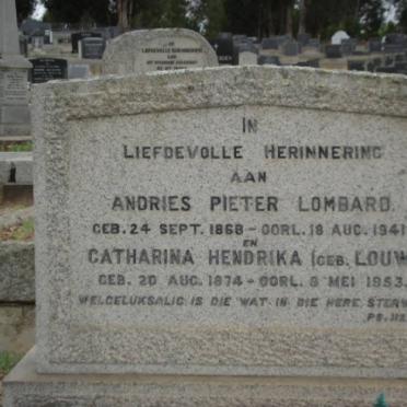 LOMBARD Andries Pieter 1868-1941 &amp; Catharina Hendrika LOUW 1874-1953