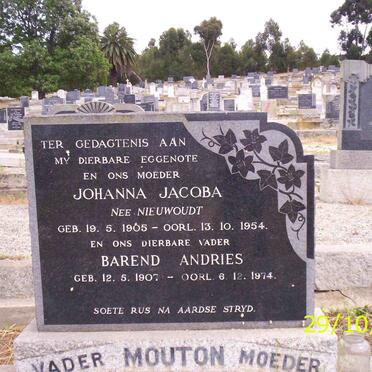 MOUTON Barend Andries 1907-1974 &amp; Johanna Jacoba NIEUWOUDT 1905-1954