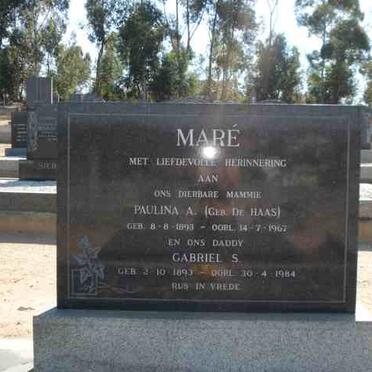 MARÉ Gabriel S. 1893-1984 &amp; Paulina A. DE HAAS 1893-1967