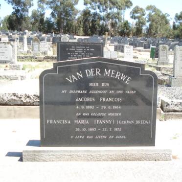MERWE Jacobus Francois, van der 1892-1964 &amp; Francina Maria VAN BREDA 1893-1972