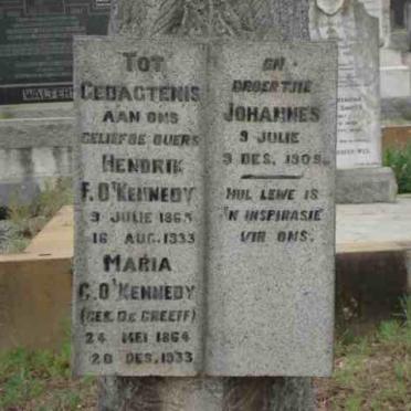O'KENNEDY Hendrik F. 1865-1933 &amp; Maria DE GREEFF 1864-1933 :: O'KENNEDY Johannes 1905-1905