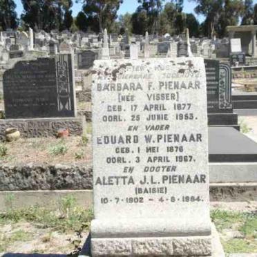PIENAAR  Eduard W. 1876-1967 &amp; Babara F. VISSER 1877-1953 :: PIENAAR Aletta J.L. 1902-1964