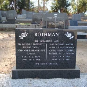 ROTHMAN Johannes Hendrikus 1900-1978 &amp; Christiena Louisa Frederika 1901-1985