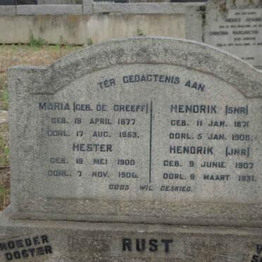 RUST Hendrik 1871-1908 &amp; Maria DE GREEFF 1877-1953 :: RUST Hendrik 1907-1931 :: RUST Hester 1900-1906