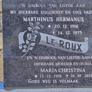 ROUX Marthinus Hermanus, le 1916-1975 &amp; Maria Christina 1928-2019