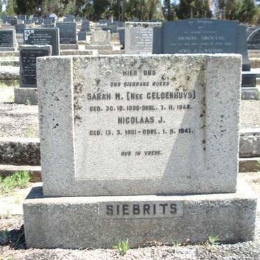 SIEBRITS Nicolaas J. 1891-1941 &amp; Sarah M. GELDENHUYS 1900-1946