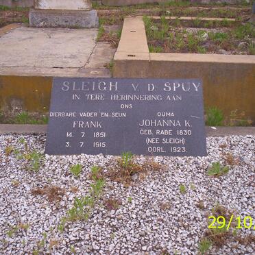 SLEIGH Frank 1851-1915 :: V.D. SPUY Johanna K., formerly SLEIGH nee RABE 1830-1923